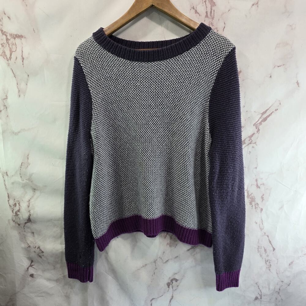 Krimson Klover Sweater Womens Large Purple Wool Blend Colorblock Birdseye
